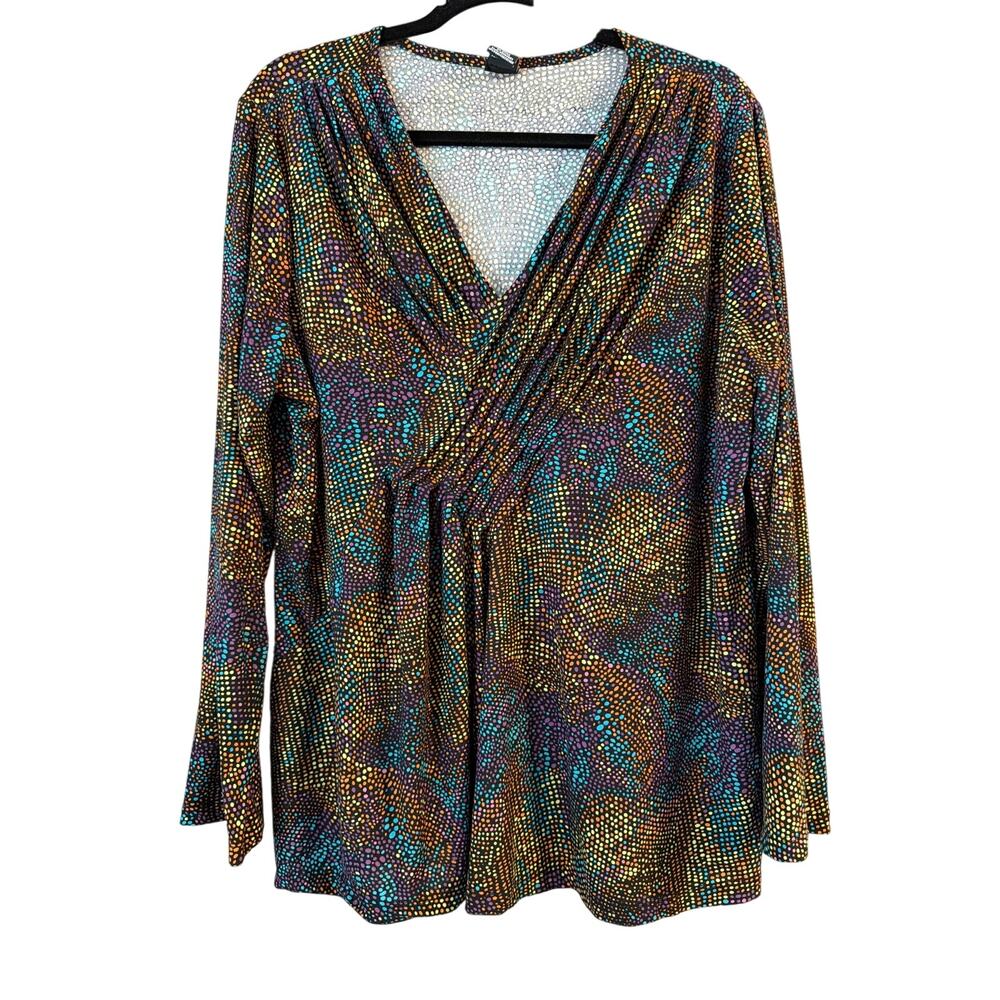 Rafaella Women's Plus Size Black & Multi-Color Abstract Dot Blouse Size XXL 2X